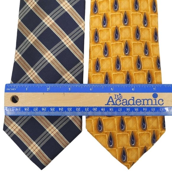 Barbara Blank J Z Richards Silk Ties Navy Plaid Yellow Paisley Lot Of 2 - Picture 4 of 10